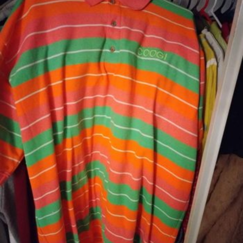 Coogi Men's Polo Shirt 4x Neon Colors Stripes Embroidered